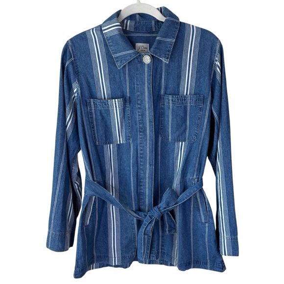 J. Crew Jackets & Blazers - J. Crew Women’s Striped Cotton Button Front Belted Jean Jacket Size Medium
